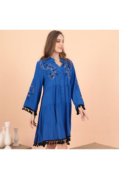 EL jadida Women's Embroidered Tassel Plus Size Viscose Short Dress Saks