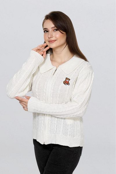 Fox Life Kids Women's teddy bear embroidered zipper hair knitwear cardigan flt1009