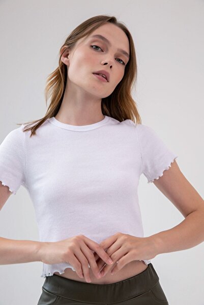 la & vetta Tricou crop alb cu volante
