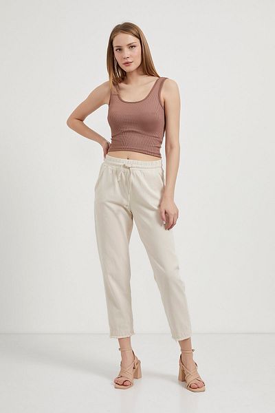 Arma Life Women's Elastic Waist Natural Fabric Stone Carrot Pants