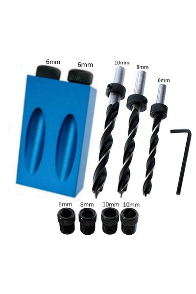 JIGHOLE Set C Pocket Hole Screw Jig Dowel Drill Wood Joint Tool Kit 6/8/10mm 15 Degree Angle Drill Guide Set