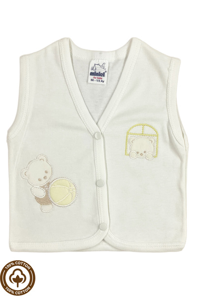 Miniel 3-piece Unisex Baby Vest Set - Teddy Bear Embroidered, Organic Cotton, 3-6-9 Months