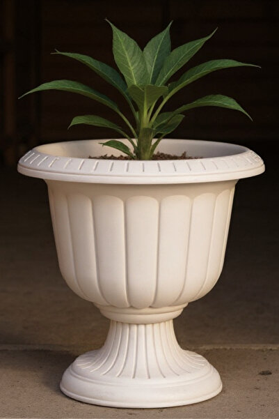 Bliss 6 Litre Beyaz Dekoratif Lüx Saksı Iç Dış Mekan Tabaklı Plastik Çiçek Saksısı