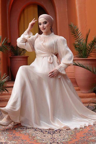 N.S NEVA STYLE Βραδινό φόρεμα Hijab με λεπτομέρεια δεμένο 48051TEN