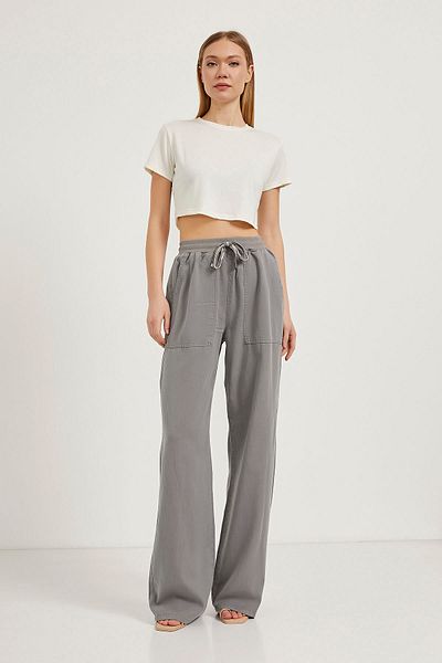 Arma Life Pantaloni Palazzo gri pentru femei cu talie elastică
