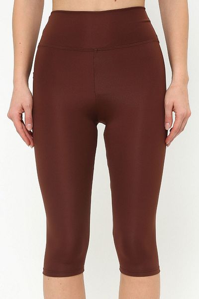 OPENDO Leggings Capri cu buzunar maro cu talie înaltă