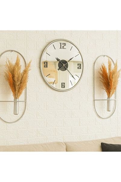 Mgs DUVAR SAATİmobilyaSET GLORYA MAT gümüş gri aynalı duvar saati Çiçeklik NO...