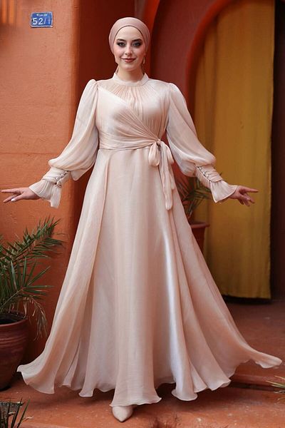 N.S NEVA STYLE Βραδινό φόρεμα Hijab με λεπτομέρεια δεμένο 48051TEN