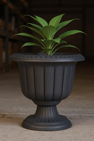 Bliss 6 Litre Antrasit Dekoratif Lüx Saksı İç Dış Mekan Tabaklı Plastik Çiçek Saksısı