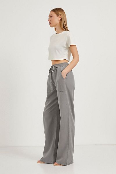 Arma Life Pantaloni Palazzo gri pentru femei cu talie elastică