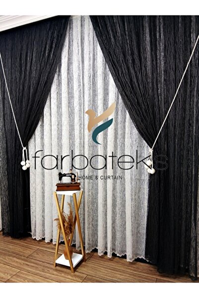 farbateks Gray Anthracite Smoked Glass Right/Left Interior Tulle Set Tulle Background Curtain