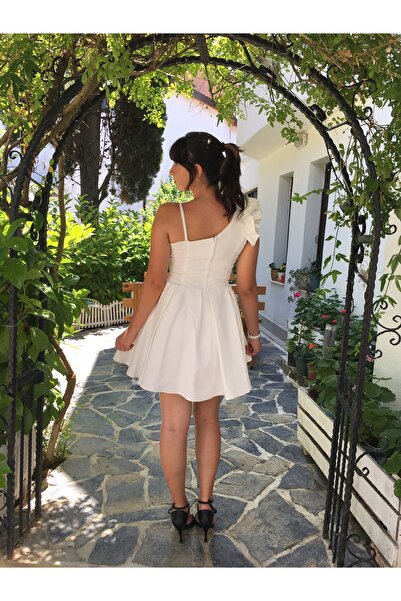 Erkut Girl's Cream Color Crepe Fabric Short Evening Dress