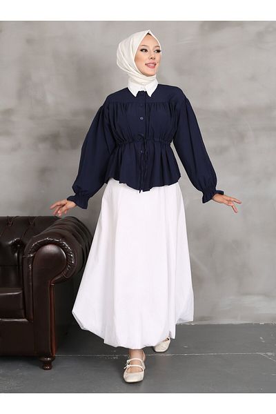 VAV Μπλούζα Navy Blue Vav Gathered