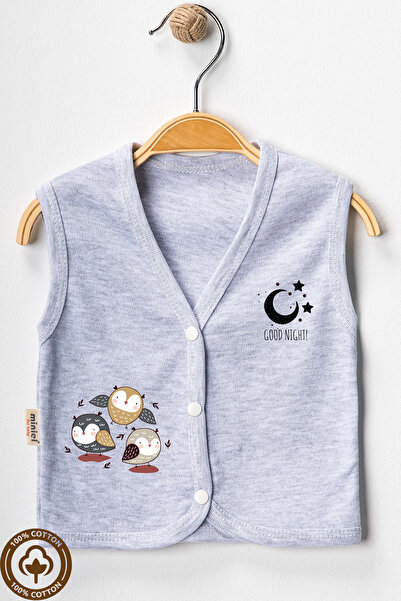 Miniel Unisex Baby Owl Printed Organic Cotton 3-6-9 Months 3-Piece Combed Cotton Baby Vest Set