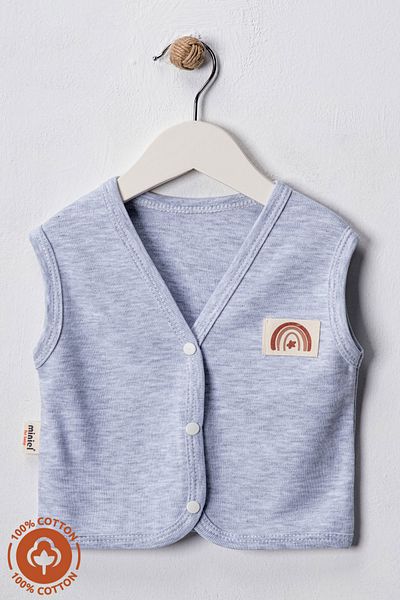 Miniel Unisex Baby Crest Detailed Organic Cotton 3-6-9 Months 2-Piece Combed Cotton Baby Vest Set