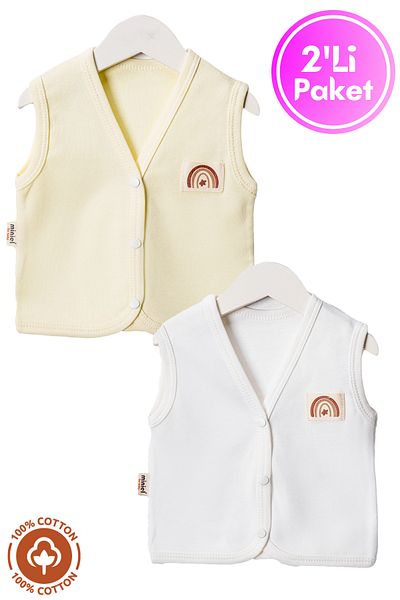 Miniel Unisex Baby Crest Detailed Organic Cotton 3-6-9 Months 2-Piece Combed Cotton Baby Vest Set