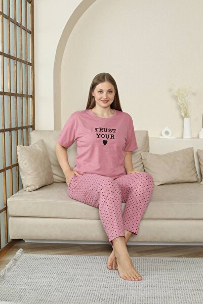 shopshop Women's 100% Cotton Oversize Large Size Short Sleeve Summer Pajama Set