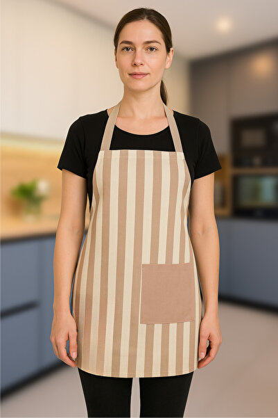Parla Su Geçirmez Ve Leke Tutmaz Mutfak Önlüğü Kalın Çizgili Bej-krem