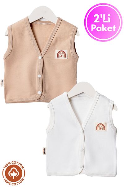 Miniel Unisex Baby Crest Detailed Organic Cotton 3-6-9 Months 2-Piece Combed Cotton Baby Vest Set