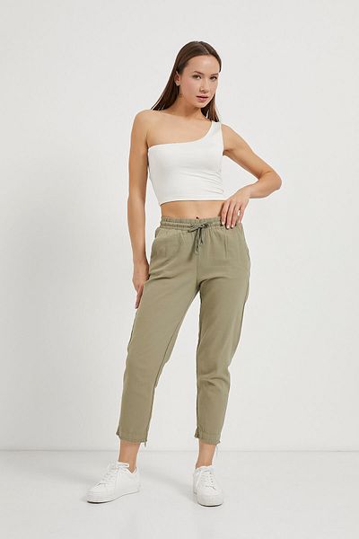 Arma Life Women's Leg Tassel Natural Fabric Casual Khaki Trousers