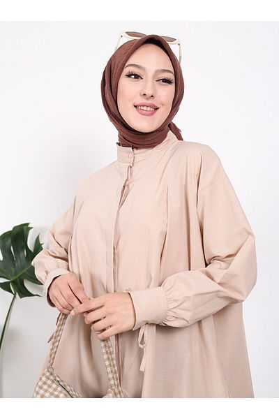 VAV Stone Colored Tunic with Sleeve Piping - Vav