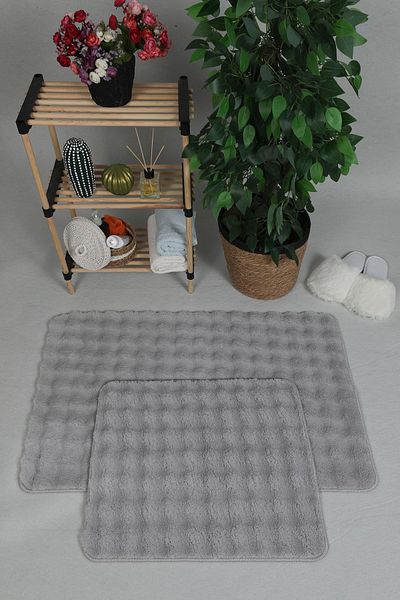 Lagom Life Set Covoraș de Baie Covor Dublu de Plus Bază Anti-alunecare 50x90 Cm + 50x60 Cm GREY