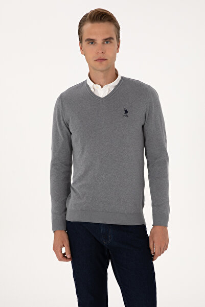 U.S. Polo Assn. Men's Gray Melange Basic Sweater 50288881-Vr086