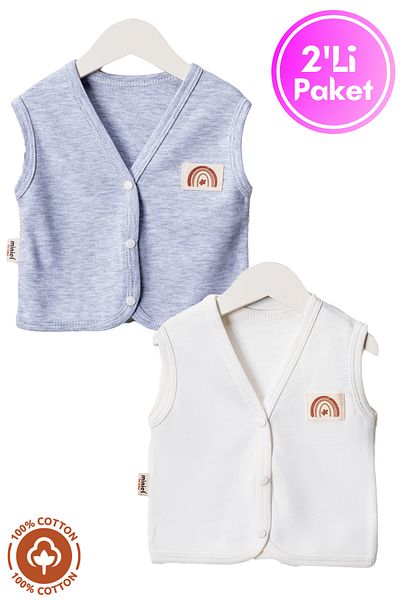 Miniel Unisex Baby Crest Detailed Organic Cotton 3-6-9 Months 2-Piece Combed Cotton Baby Vest Set