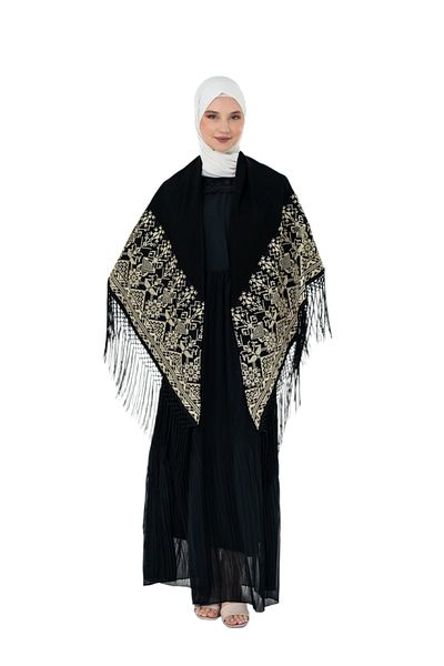 Zaytoon Black Color Traditional Yellow Embroidered Embroidered Tassel 140*140 S 300012