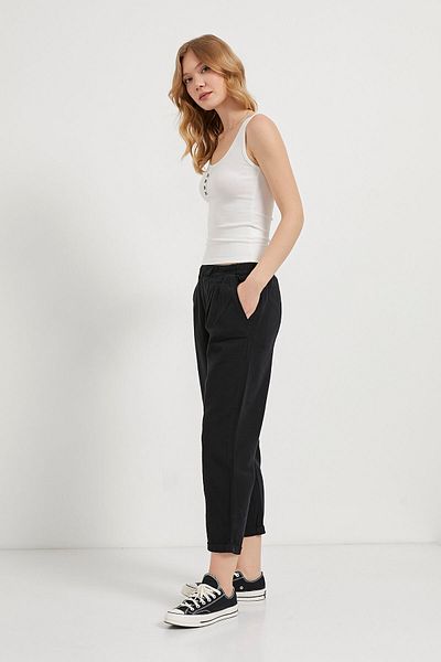 Arma Life Women's Elastic Waist Loose Linen Black Carrot Trousers