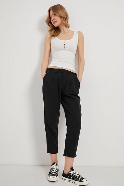 Arma Life Women's Elastic Waist Loose Linen Black Carrot Trousers