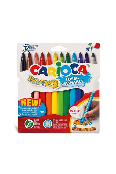 CARIOCA Bravo Jumbo Super Washable Thick Tip Felt Tip Crayons 12 Pack