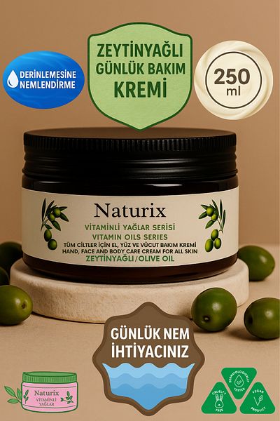 Naturix فستان بخلاصة زيت الزيتون 250 مل - كريم للعناية بالوجه والجسم |   سلسلة زيوت فيتامين - علاج مكثف للرطوبة