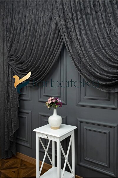farbateks Anthracite Gray Double Breasted Curtain Models Yanki Tulle Theater Curtain Glass Broken Model