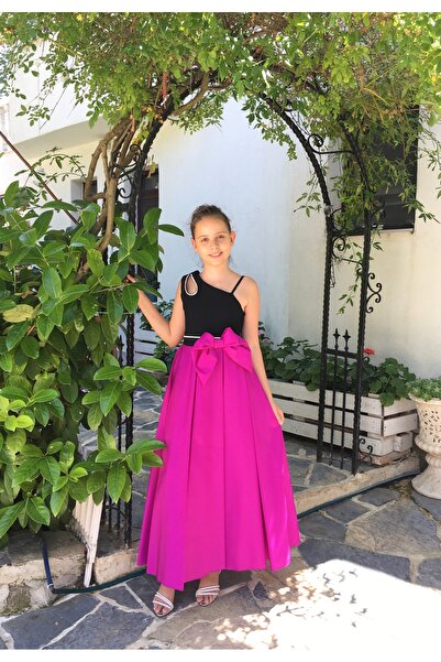 Erkut Kız Çocuk Fuşya/Siyah Tasarım Uzun Abiye