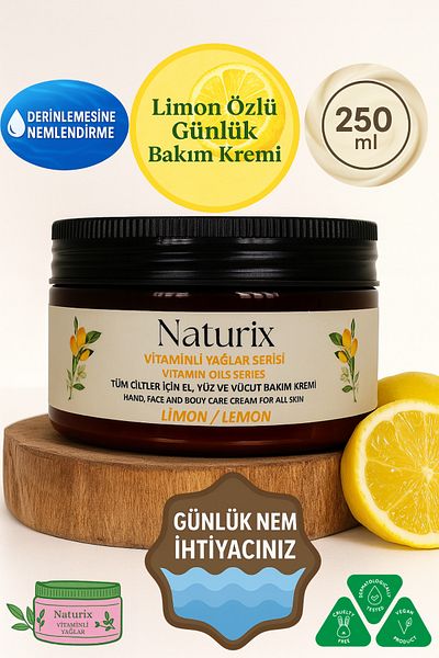 Naturix كريم العناية باليدين والوجه والجسم بخلاصة الليمون 250 مل |   سلسلة زيوت فيتامين - علاج مكثف للرطوبة