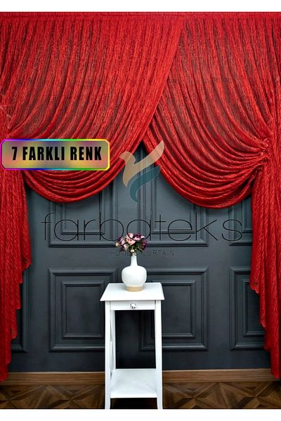farbateks Red Double-breasted Curtain Models Yanki Tulle Theater Curtain Glass Broken Model
