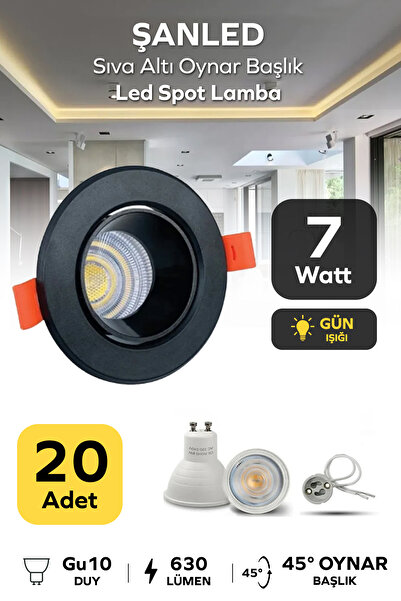 ŞANLED 6w Sıva Altı Oynar Başlık Gu10 Siyah Kasa Gün Işığı Led Spot Lamba-20 ...