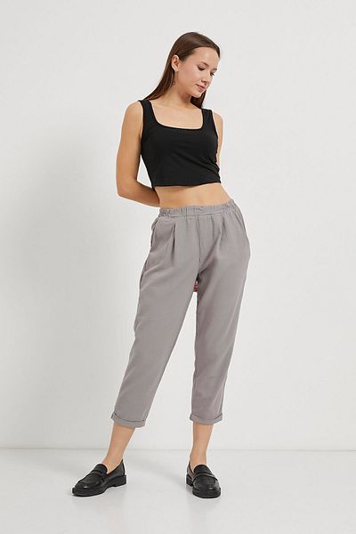 Arma Life Women's Elastic Waist Loose Linen Gray Carrot Trousers