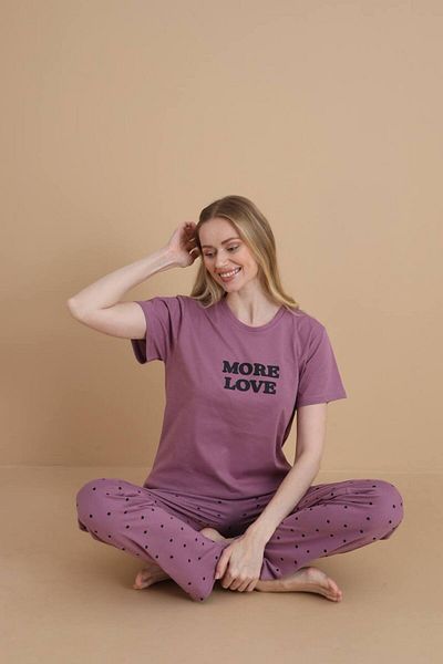 shopshop Women's Lilac Printed 100% Cotton Short Sleeve Pocket Summer Pajama Set