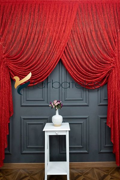 farbateks Red Double-breasted Curtain Models Yanki Tulle Theater Curtain Glass Broken Model