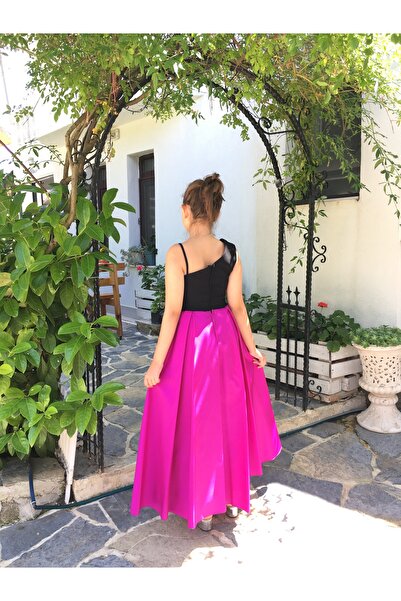 Erkut Kız Çocuk Fuşya/Siyah Tasarım Uzun Abiye