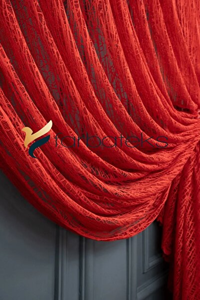 farbateks Red Double-breasted Curtain Models Yanki Tulle Theater Curtain Glass Broken Model