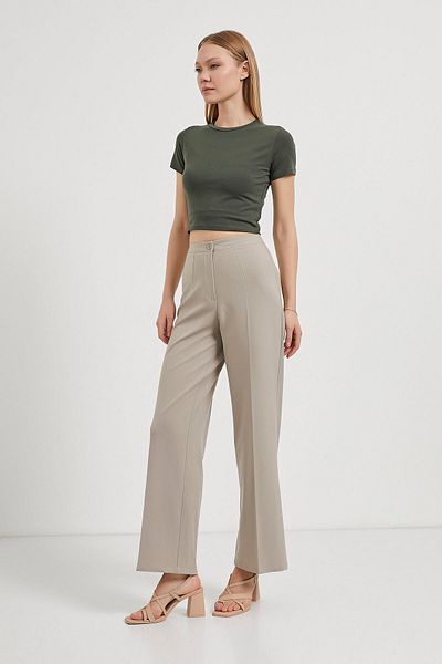 Arma Life Women's High Waist Wide Leg Beige Palazzo Trousers