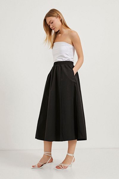 Arma Life Fusta lungă neagră din poplin elastic pentru femei, cu buzunare