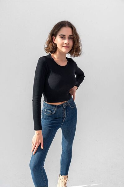 la & vetta Μαύρο μακρυμάνικο πλεκτό μπλουζάκι με ραβδώσεις