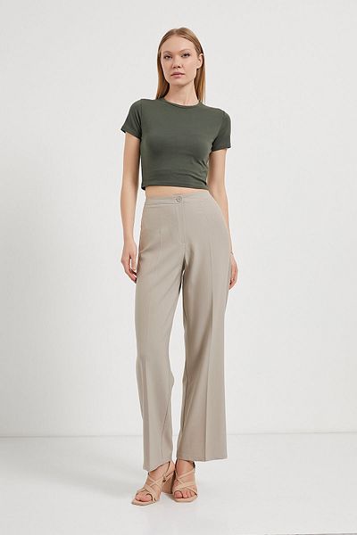 Arma Life Women's High Waist Wide Leg Beige Palazzo Trousers