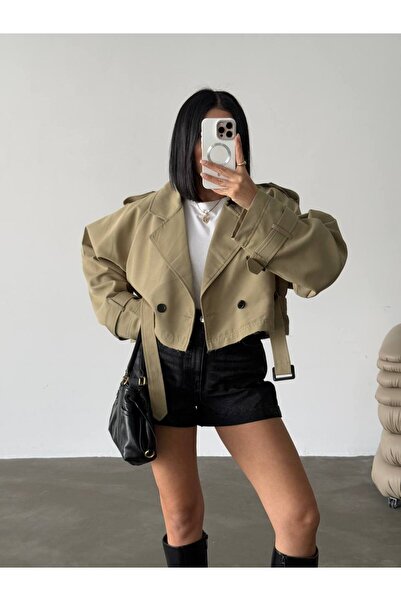 Genel Markalar Oversize Kadın Crop Trençkot