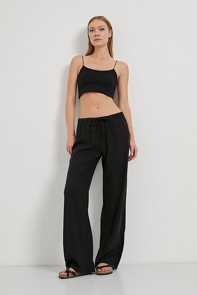Arma Life Women's Casual Loose Black Baggy Trousers with Elastic Waist