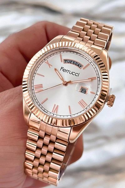 Ferrucci Function Men Wrist Watch Rose Steel Band 3Atm Water Resistant Sdfer092